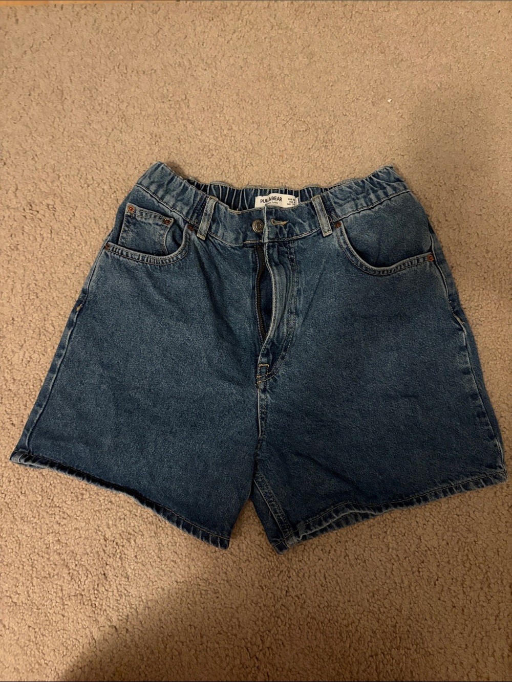 Pull and Bear Denim High-Waist Shorts - Dark Blue Size 4